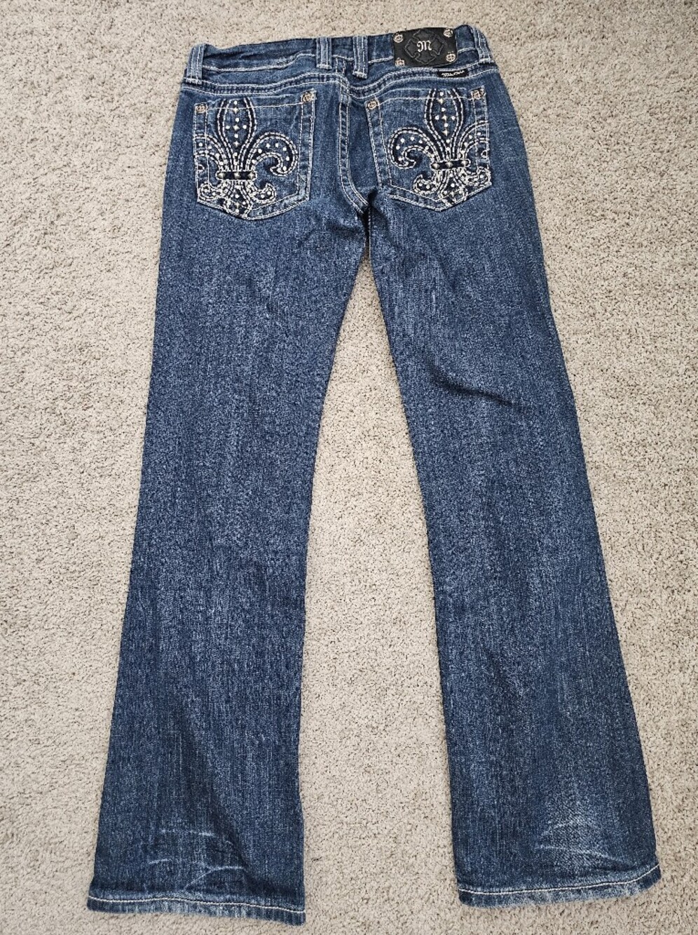 Miss Me JP5010RR Jeans Womens Low Rise Bootcut 30 Fleur De Lis Rhinestone